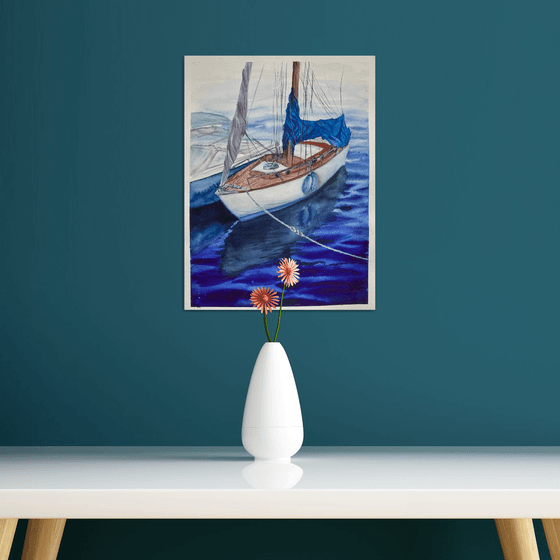 Boat in blue water 3