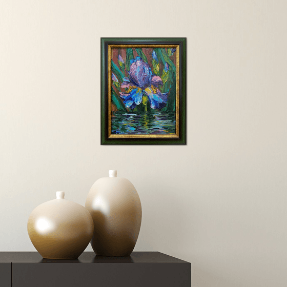 Iris. Impasto. Small picture.  Holiday gift.