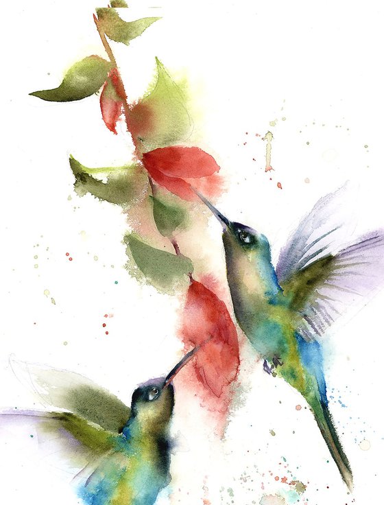 Hummingbirds And Flower -  Diptych