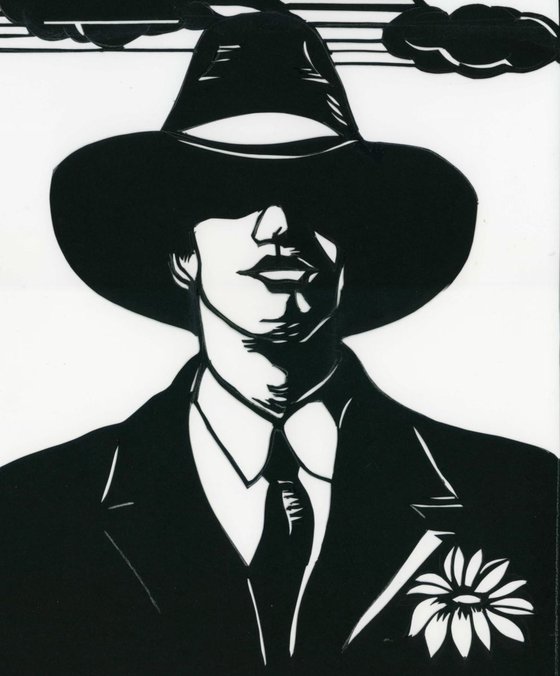 man in black, paper cut