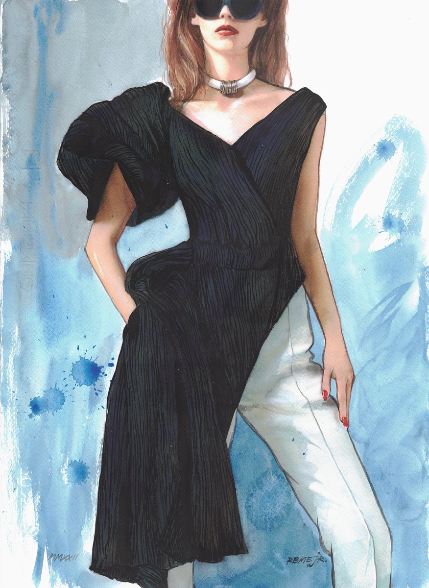 Expressive Portrait Watercolour By Reme Jr., 14 X 19", Beautiful Girl Lxxx, Original Artwork