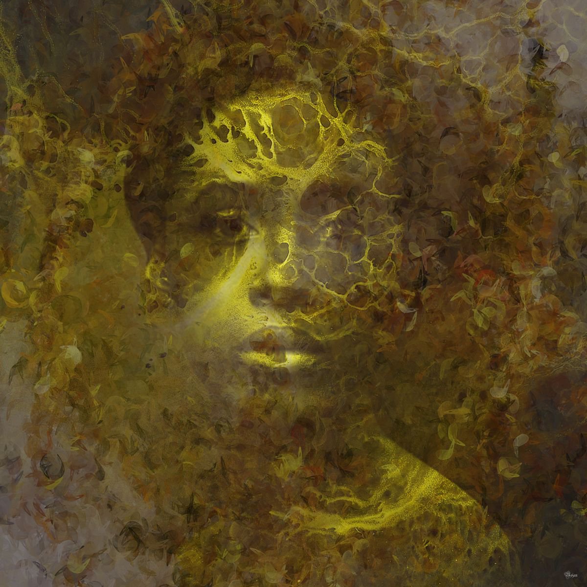 Illustrative Portrait Photograph By Bojan Jevtic, 39 X 39, Gold In The Universe, Original Artwork