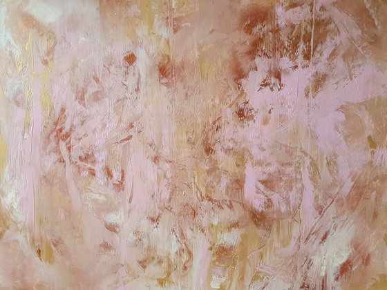 Love is in the air - golden, copper, pink abstract painting