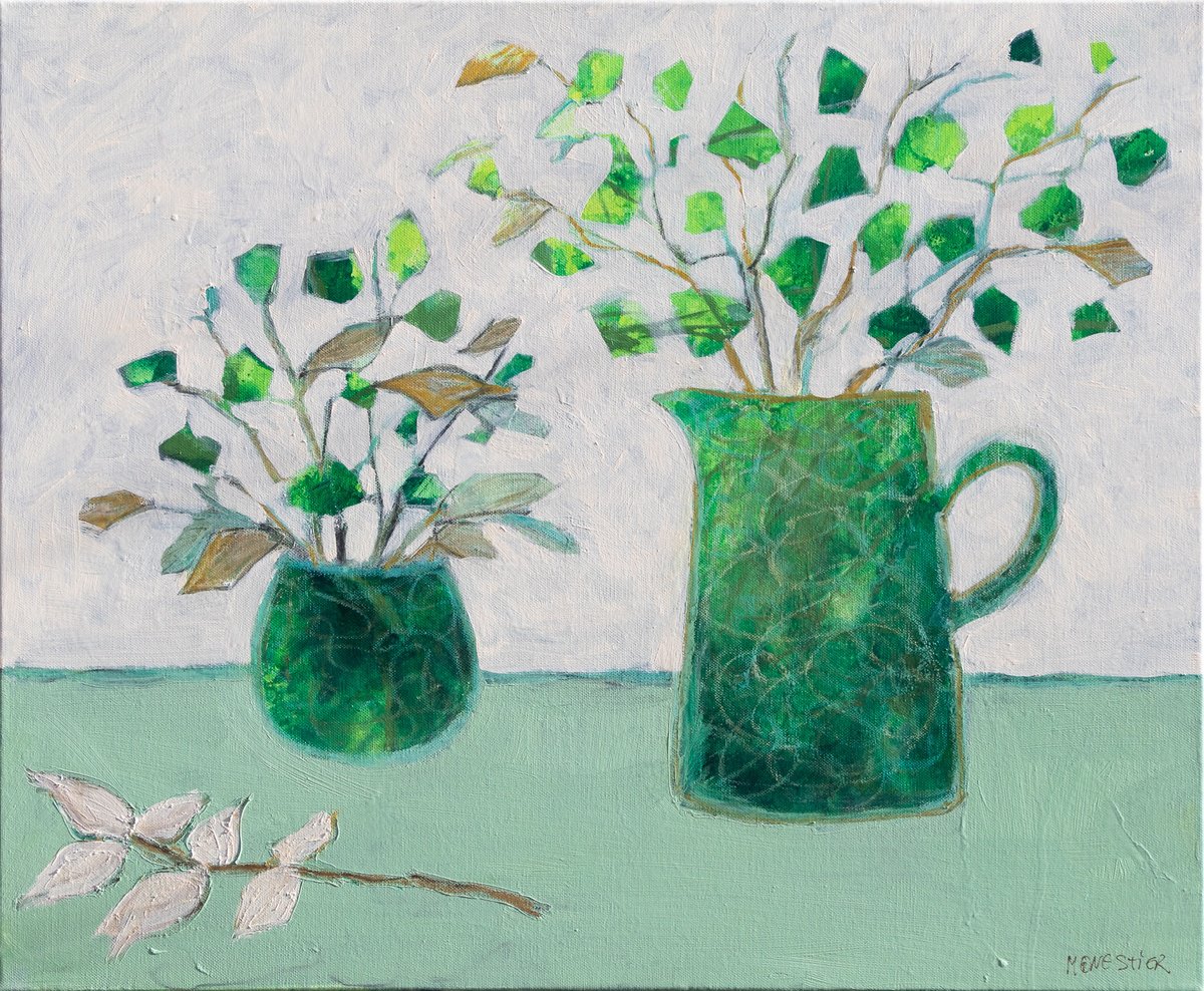 Green pot and jug still life by Fabienne Monestier