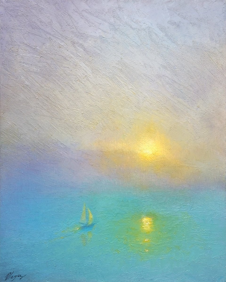 Impressionistic Landscape Oil Painting By Dmitry Oleyn, 16 X 20, Golden Ghost Island, Original Artwork