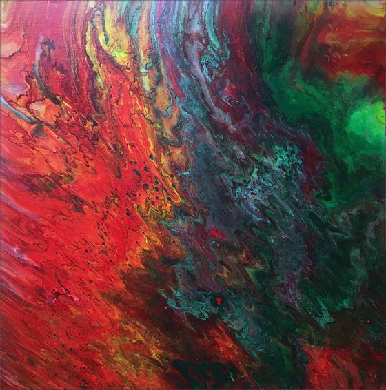 "Up In Flames" - FREE WORLDWIDE SHIPPING - Original Abstract PMS Fluid Acrylic Painting - 24 x 24 inches