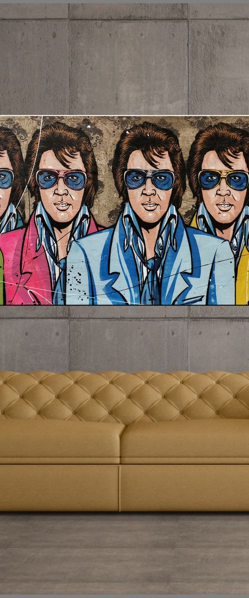 The 6 Faces of Elvis 200cm x 80cm Concrete Texture Urban Pop Art by Franko