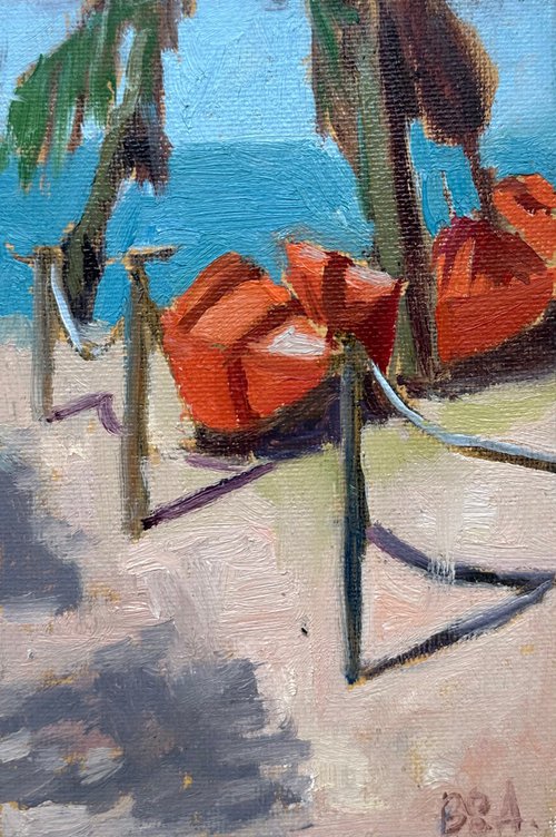 Orange beach boats by Anna Bogushevskaya