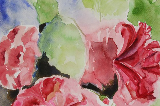 Hibiscus flowers still life In Impressionistic Style in watercolor