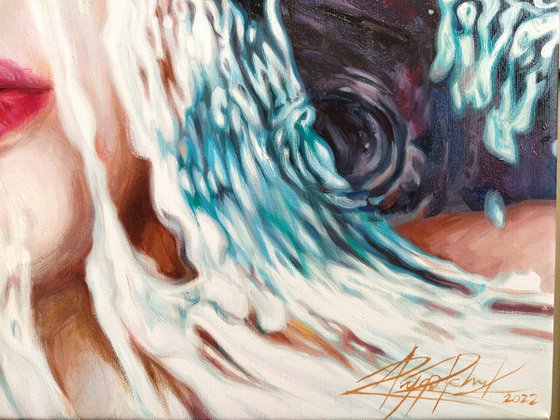 My peace Underwater love story seascape art , underwater kiss , underwater painting Swimmer Underwater painting Canvas, underwater art largeWall Art, Abstract Art, Swimming Art, Sun Rays