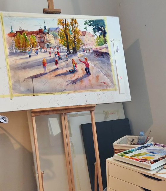 The Lively Ljubljana | Original watercolor painting