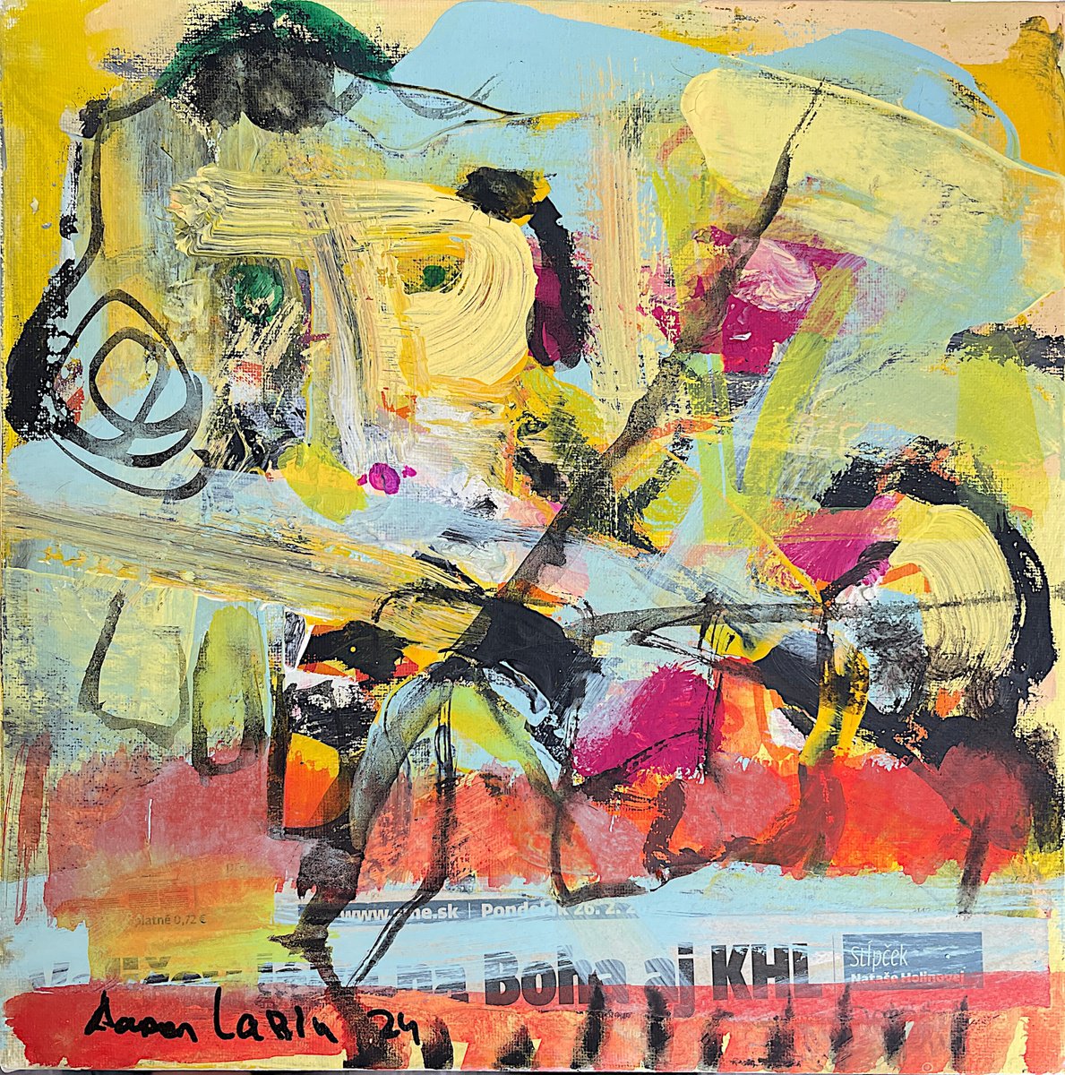 Impressionistic Abstract Painting By Aaaron Labin (Grigoryan), 12 X 12, Yellow Fantasy I, Original Artwork