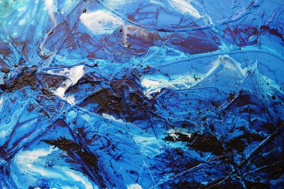 Reef Fracture 270cm x 120cm Blue White Textured Abstract Art