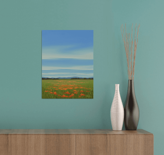 Orange Poppies in Bloom - Colorful Flower Field Landscape