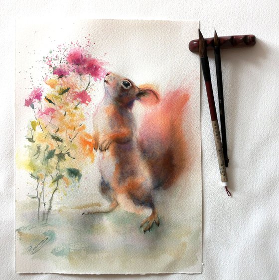 Squirrel with flower