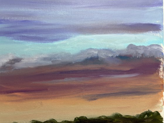 Sunset before storm. Plein air