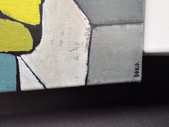 "Woman by the Water with Red Boat" 12x12in