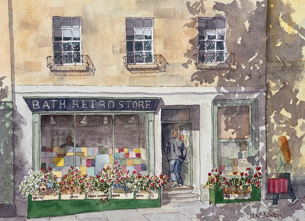 Cityscapes Watercolour By Jane Denton, 13 X 9, Bath Retro Store, Original Artwork
