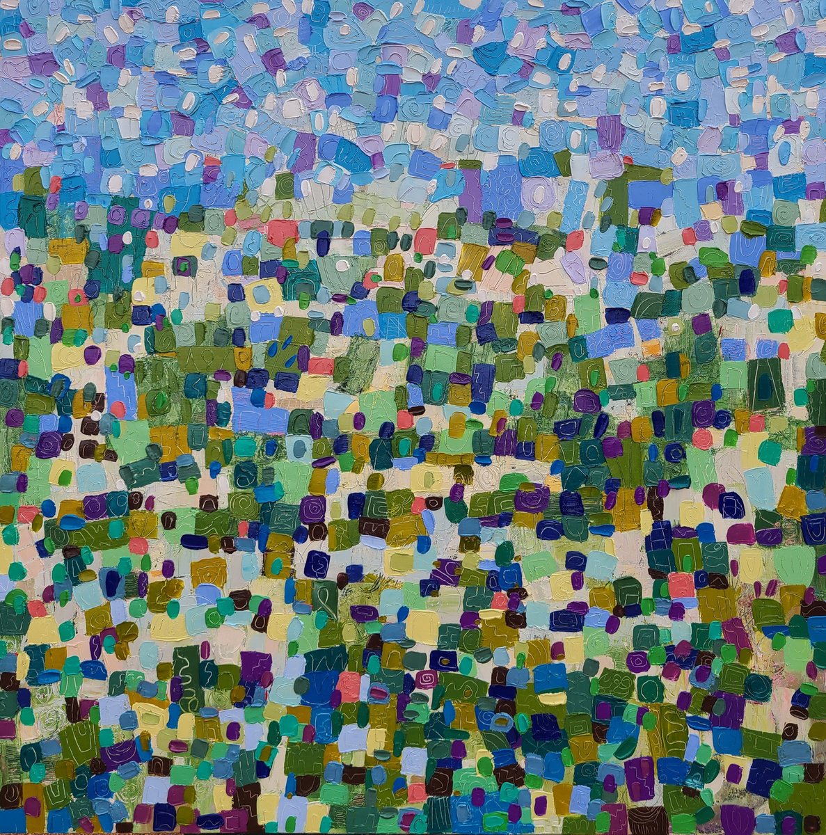 Geometric Abstract Oil Painting By Stacy Neasham, 48 X 48", Calming, Original Artwork