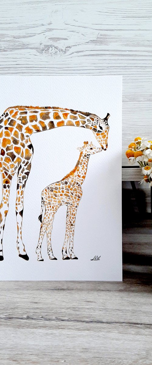 Giraffes family art by Luba Ostroushko