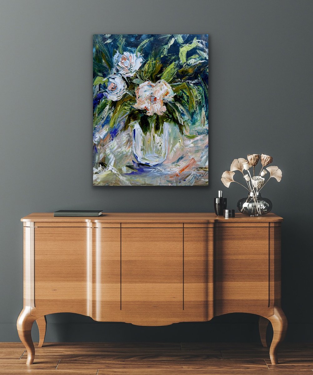 Expressive Oil Painting , Tropical Flowers And A Vase By Pooja Verma, 16 X 20, Artwork For Sale On Artfinder
