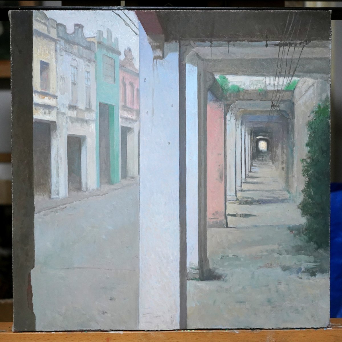 Photorealistic Oil Painting , Kaiping Old Factory Street By Ruoshen, 12 X 12, Artwork For Sale On Artfinder