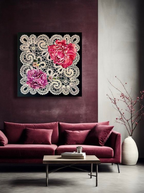 Peonies on Lace.