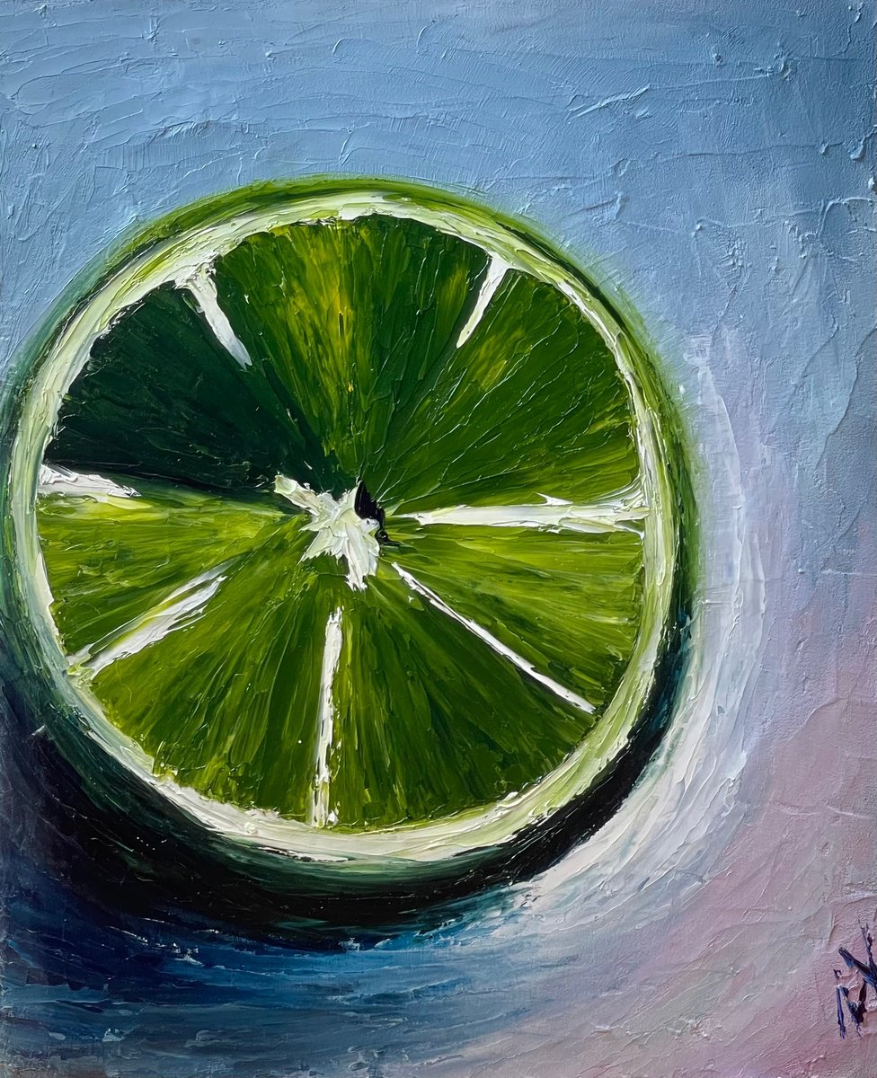 Expressive Still Life Oil Painting By Anastasiia Novitskaya, 20 X 24, Lime Sun, Original Artwork