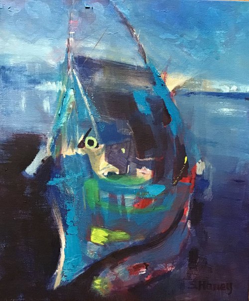 Blue Boat 2 by Sandra Haney