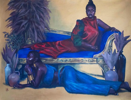 Portrait painting of two beautiful woman