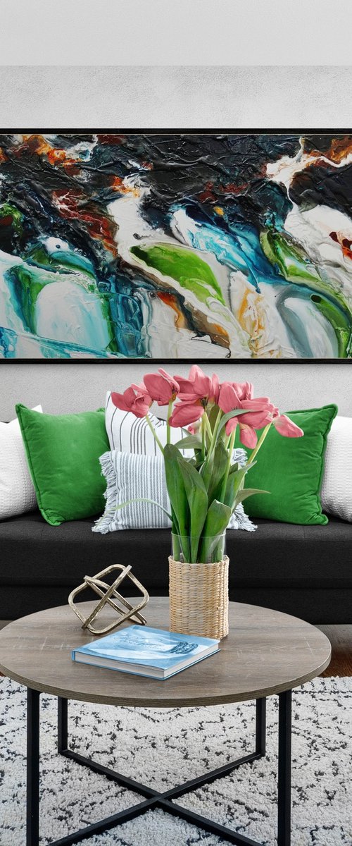 Teal and Oxide Rust 200cm x 80cm Textured Abstract Art by Franko