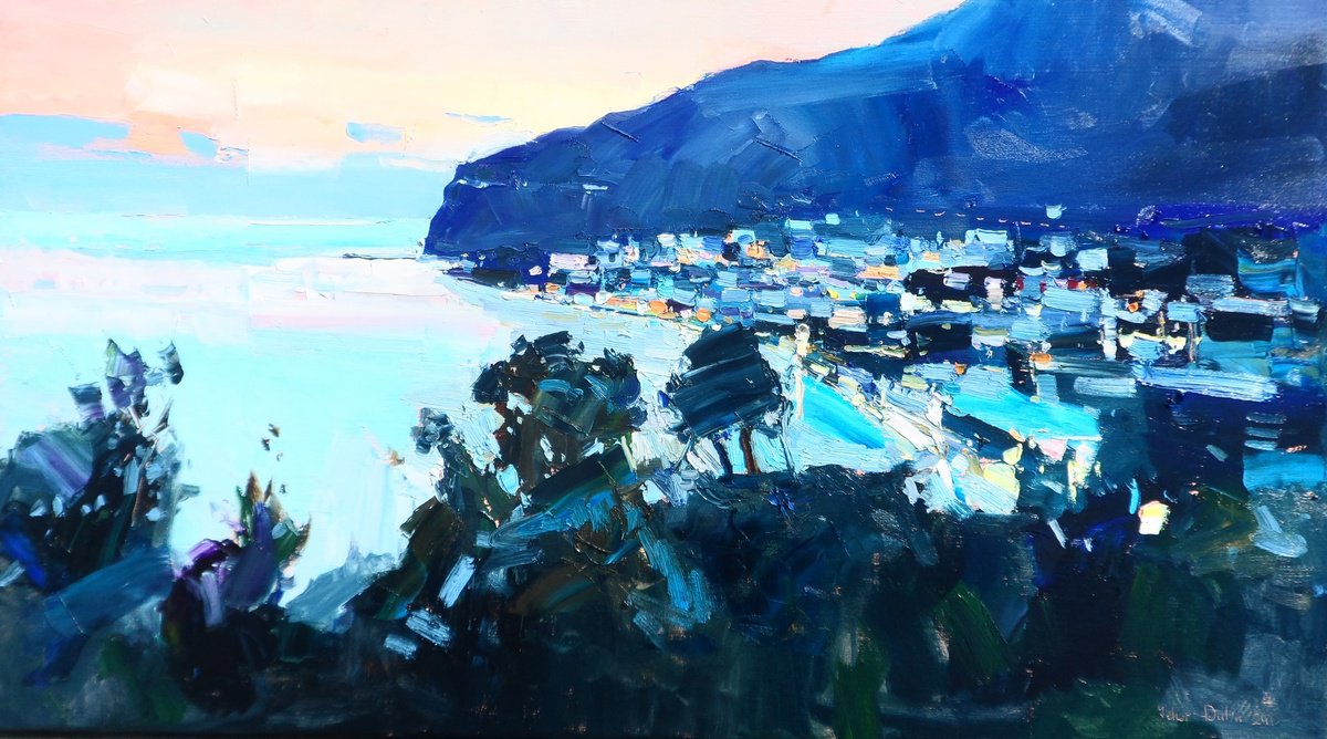 Impressionistic Landscape Oil Painting By Yehor Dulin, 35 X 20", "Evening Italy ", Original Artwork