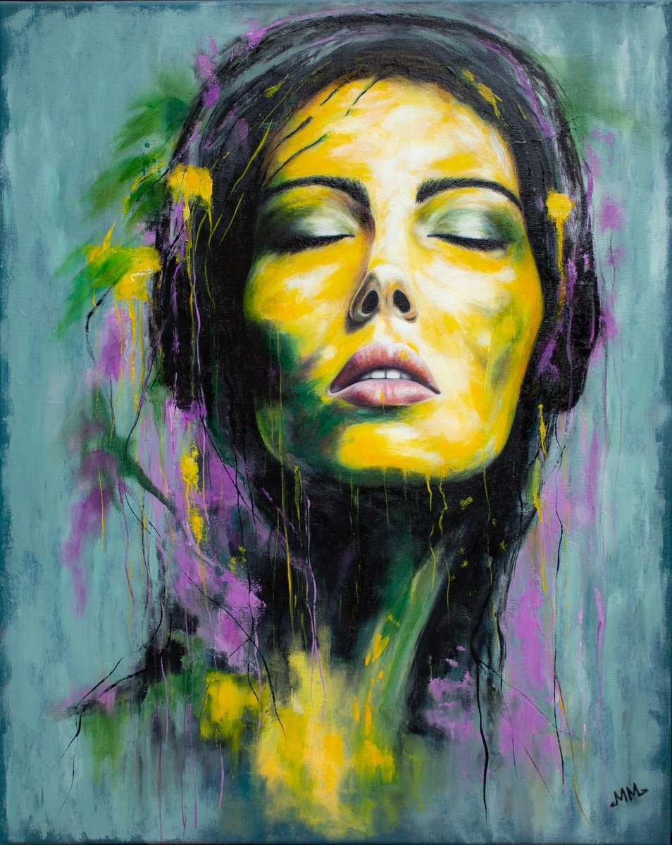 Expressive Portrait Oil Painting By Mila Moroko, 24 X 30", Portrait Audiophile, Original Artwork