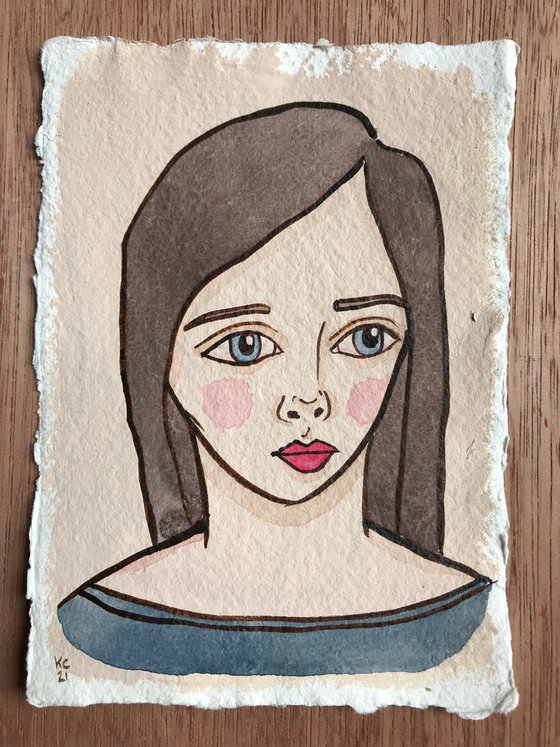 Mini Blue Portrait  - original painting