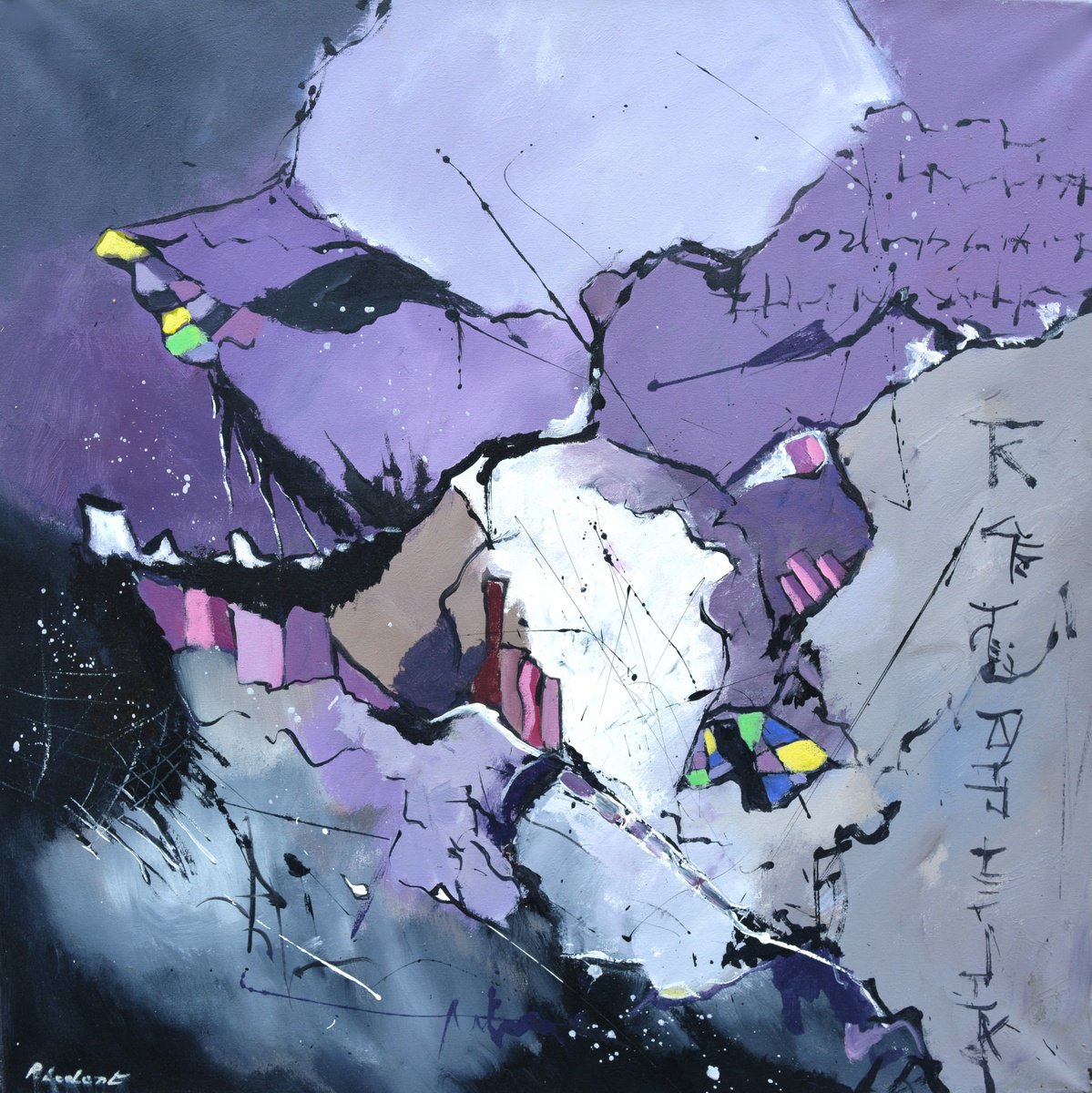 Abstract Oil Painting By Pol Henry Ledent, 28 X 28", Memory Towers, Original Artwork