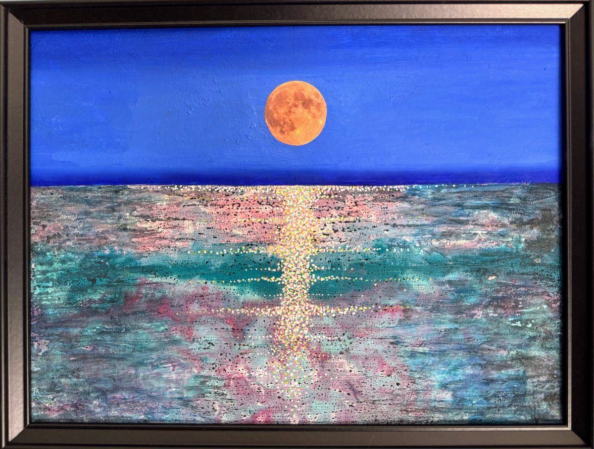 Surrealistic Landscape Painting By Stefano Pallara, 17 X 13", Promessa Alla Luna N.9, Original Artwork