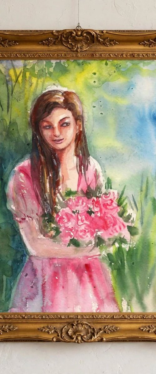 Young Woman in a garden by Asha Shenoy