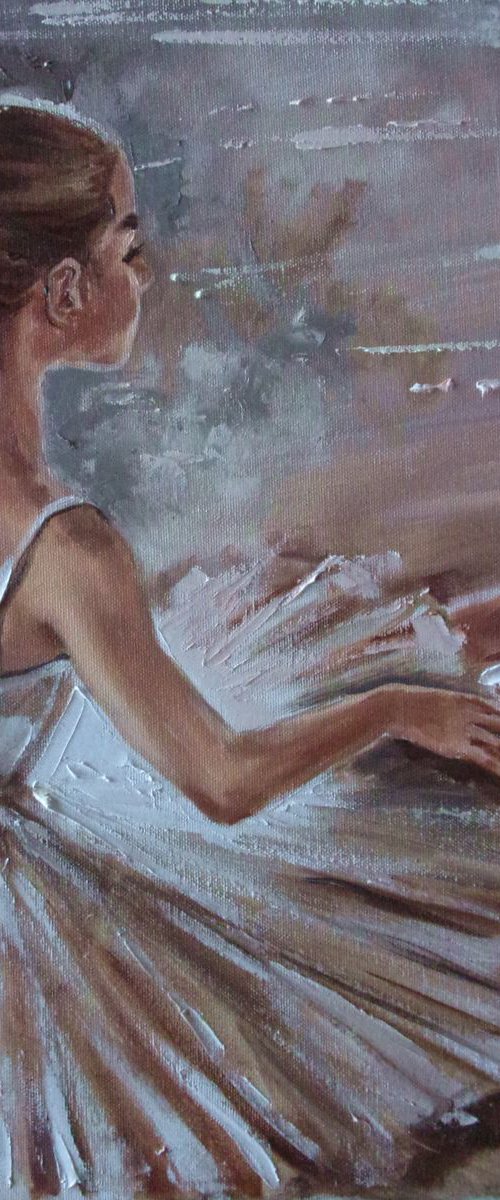 " LITTLE STAR "- ballerina liGHt ballet ORIGINAL OIL PAINTING, GIFT, PALETTE KNIFE by Monika Luniak