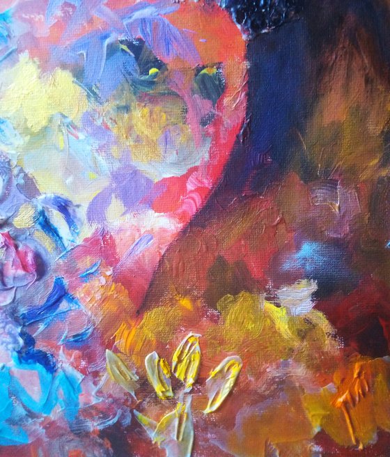 Grace among abstract flowers