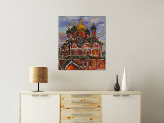 MOSCOW. CHURCH ON VARVARKA STREE - Cityscape, original painting, Russia, Russian church, orthodox, red, impressionism, interior art home decor, Christmas gift