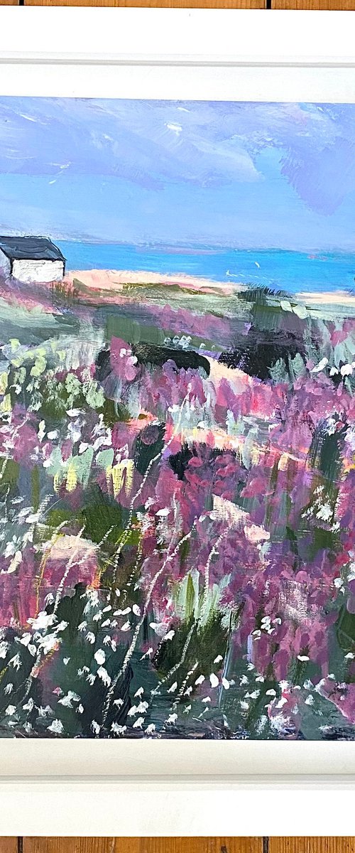 Wildflowers And Distant Beach Hut by Nikki Wheeler