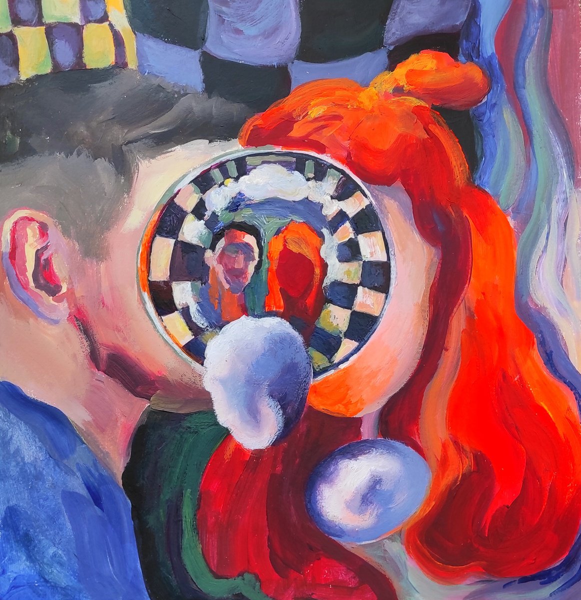 Abstract Portrait Acrylic Painting By Tetiana Borys, 11 X 11", Couple (Sketch), Original Artwork