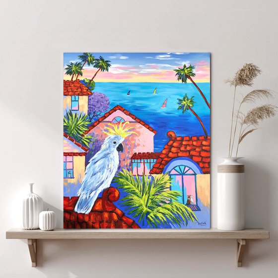 Abstract Australian Landscape with a Cockatoo