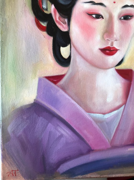 "Hanfu girl portrait in lilac clothes"