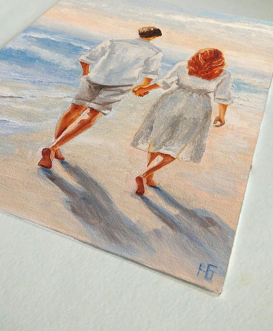 Together, A couple in love by the sea oil painting