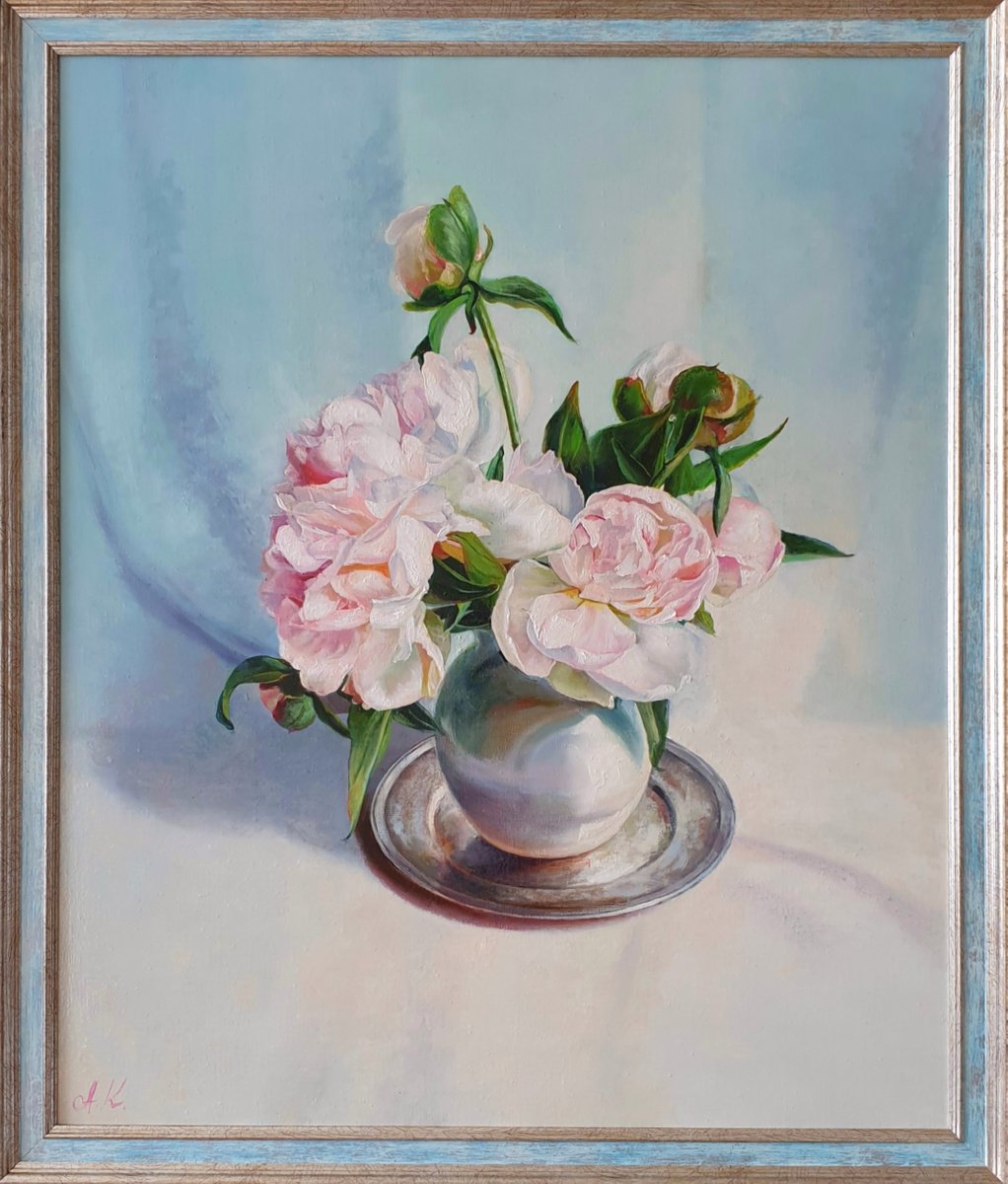 Ah, those peonies ... flower Peonies liGHt original painting GIFT (2021) by Anna Kotelnik