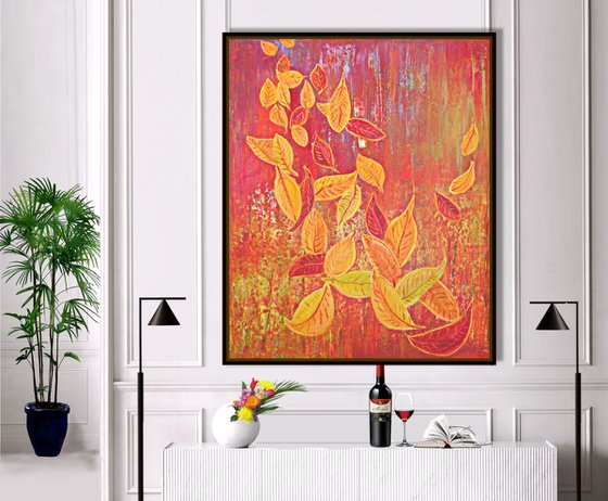 AUTUMN  GOLDEN  LEAVES,    XL,  framed