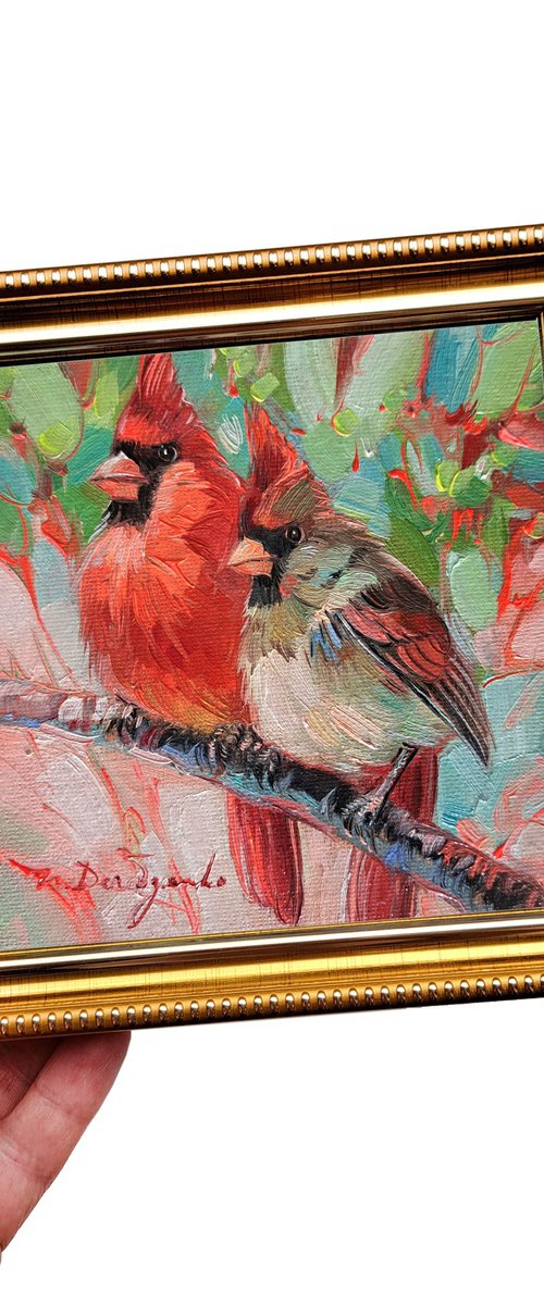 Cardinal bird painting by Nataly Derevyanko