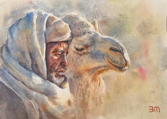 Nomad and Camel in Desert
