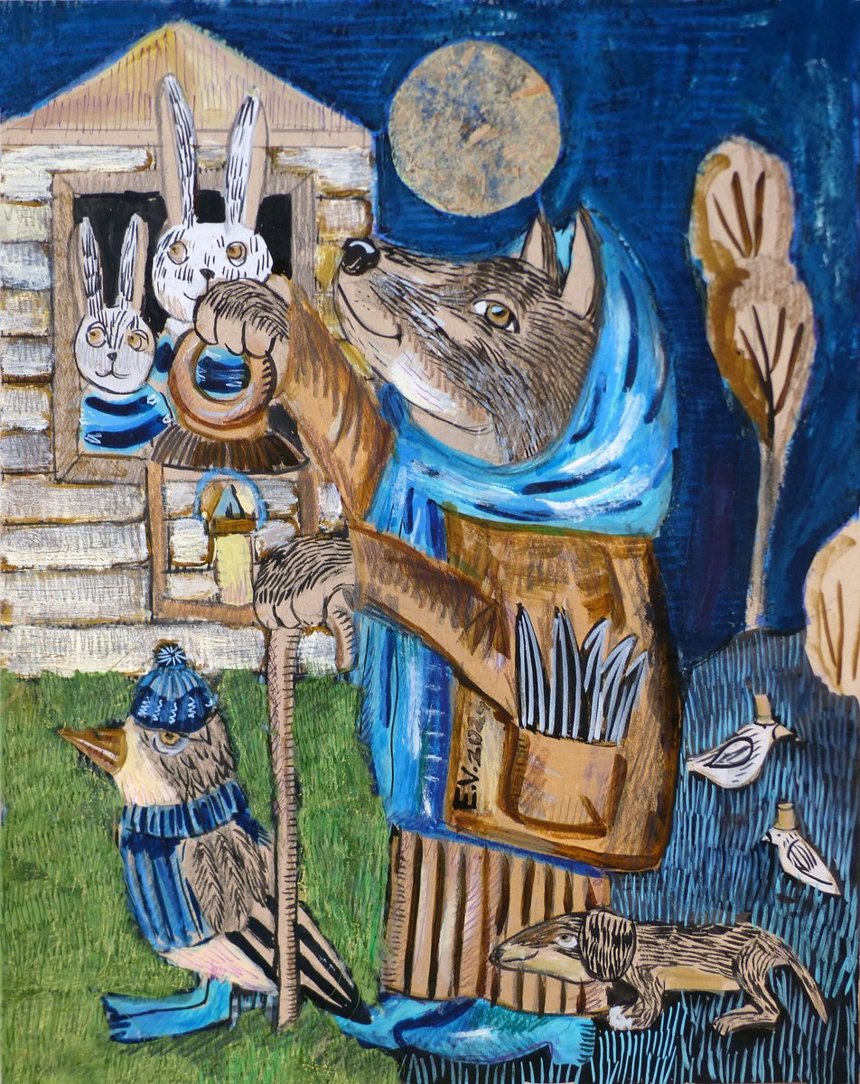 Impressionistic Animal Painting By Elizabeth Vlasova, 11 X 14, An Evening Walk, Original Artwork